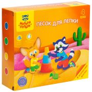 Песок для лепки Мульти-Пульти «Енот в пустыне», 4 цвета, 480г, в баночке, 4 формочки, карт. упаковка