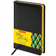 Ежедневник недатированный А5 138x213 мм BRAUBERG «Rainbow», под кожу, 136 л., черный/желтый, 113497