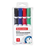 Маркеры стираемые для белой доски НАБОР 4 ЦВЕТА, BRAUBERG «SOFT», 5 мм, резиновая вставка, 151252