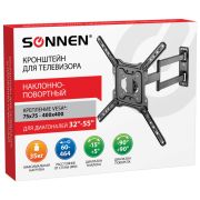 Кронштейн-крепление для ТВ настенный, до 35 кг. VESA 75х75-400х400, 32«-55», черный, SONNEN, 455946