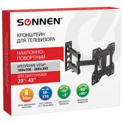Кронштейн-крепление для ТВ настенный, до 30 кг, VESA 100х100-200х200, 23«-43», черный, SONNEN, 455947