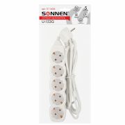Удлинитель сетевой SONNEN U-153G, 5 розеток, c заземлением, 10 А, 3 м, белый, 511436