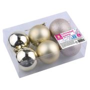Шары ёлочные 6 шт., 6 см, «Trio», пластик, СВЕТЛОЕ ЗОЛОТО (глянец, матовый, глиттер), ЗОЛОТАЯ СКАЗКА, 590866