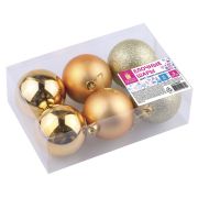 Шары ёлочные 6 шт., 6 см, «Trio», пластик, ТЕМНОЕ ЗОЛОТО (глянец, матовый, глиттер), ЗОЛОТАЯ СКАЗКА, 590867