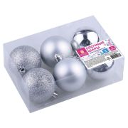 Шары ёлочные 6 шт., 6 см, «Trio», пластик, СЕРЕБРИСТЫЕ (глянец, матовый, глиттер), ЗОЛОТАЯ СКАЗКА, 590868