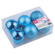 Шары ёлочные 6 шт., 6 см, «Trio», пластик, БИРЮЗОВЫЕ (глянец, матовый, глиттер), ЗОЛОТАЯ СКАЗКА, 590871