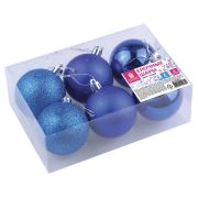 Шары ёлочные 6 шт., 8 см, «Trio», пластик, СИНИЕ (глянец, матовый, глиттер), ЗОЛОТАЯ СКАЗКА, 590872
