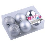 Шары ёлочные 6 шт., 8 см, «Trio», пластик, СЕРЕБРИСТЫЕ (глянец, матовый, глиттер), ЗОЛОТАЯ СКАЗКА, 590876