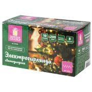 Электрогирлянда-нить комнатная «Стандарт» 10 м, 200 LED, мультицветная 220 V, контроллер, ЗОЛОТАЯ СКАЗКА, 591100