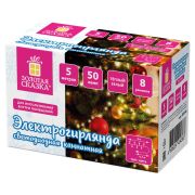 Электрогирлянда-нить комнатная «Стандарт» 5 м, 50 LED, теплый белый свет, 220 V, контроллер, ЗОЛОТАЯ СКАЗКА, 591343