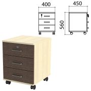 Тумба подкатная «Канц», 400х450х560 мм, 3 ящика, замок, цвет дуб молочный/венге (КОМПЛЕКТ)