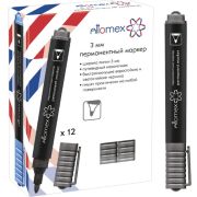 Маркер перманентный 3 мм черный «Attomex» круглый корпус, пулевидный наконечник