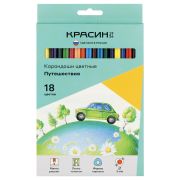 Карандаши цветные 18 цветов Красин «Путешествия», трехгран., заточен., картон, европодвес