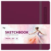 Скетчбук для акварели 40л., 145*145 BG «Bright. Berry», кожзам, на резинке, 200г/м2
