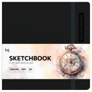 Скетчбук для акварели 40л., 145*145 BG «Bright. Black», кожзам, на резинке, 200г/м2