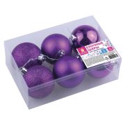 Шары ёлочные 6 шт., 6 см, «Trio», пластик, ФИОЛЕТОВЫЕ (глянец, матовый, глиттер), ЗОЛОТАЯ СКАЗКА, 590869