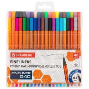 Ручки капиллярные (линеры) 40 ЦВЕТОВ, BRAUBERG «FINE 040», шестигранные, линия 0,4 мм, 144146