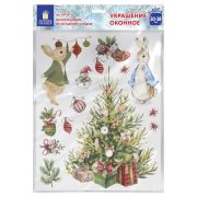 Наклейка для окон двусторонняя МНОГОРАЗОВАЯ 30х38 см «Зайцы и ёлка», ЗОЛОТАЯ СКАЗКА, 591181