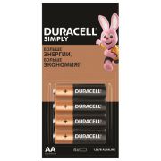 Элемент питания АА Duracell Simply (LR6, 15А) комплект 4 шт, алкалиновые