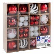 Шары ёлочные НАБОР 44 шт., 6 см/3 см,«Red&White», красные/белые, пластик, ЗОЛОТАЯ СКАЗКА, 592166