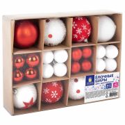 Шары ёлочные НАБОР 40 шт., 8 см/4 см, «Red&White», красные/белые, пластик, ЗОЛОТАЯ СКАЗКА, 592167
