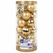 Шары ёлочные 24 шт., 6 см, «Fine Gold», пластик, золотистые, туба, ЗОЛОТАЯ СКАЗКА, 592170