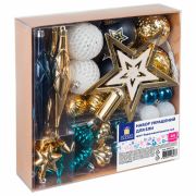 Шары ёлочные НАБОР 44 предмета, «Aurora», бирюзовый/золото, пластик, ЗОЛОТАЯ СКАЗКА, 592173