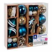 Шары ёлочные НАБОР 56 предметов, «Polar Light», бирюзовый/золото, пластик, ЗОЛОТАЯ СКАЗКА, 592175