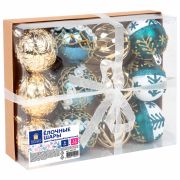 Шары ёлочные 12 шт., 6 см, «Frost Forest», пластик, бирюзовый/золото, ЗОЛОТАЯ СКАЗКА, 592176