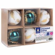 Шары ёлочные 6 шт., 6 см, «Peacock», пластик, бирюзовый/золото, ЗОЛОТАЯ СКАЗКА, 592179