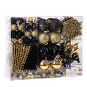 Шары новогодние ёлочные «Black&Gold», НАБОР 130 предметов, черный/золото, пластик, ЗОЛОТАЯ СКАЗКА, 592183