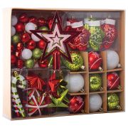 Шары новогодние ёлочные «Red&Lime», НАБОР 67 предметов, красный/зелёный, пластик, ЗОЛОТАЯ СКАЗКА, 592184