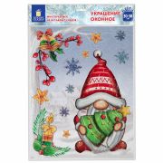 Наклейка для окон двусторонняя, МНОГОРАЗОВАЯ, 30х38 см, «Рождественский Гном», ЗОЛОТАЯ СКАЗКА, 592137