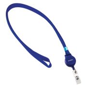 Держатель-рулетка для бейджей, 70 см, петелька, с синей лентой 45 см, синий, BRAUBERG