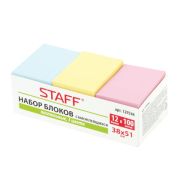 Бумага для записей с липким слоем 38*51 мм 3 пастельных цвета 100 л. STAFF