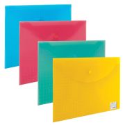 Папка-конверт на кнопке А4 150 мкм BRAUBERG ассорти, до 100 листов, прозрачная