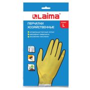 Перчатки латексные размер L желтые многоразовые, LAIMA «СТАНДАРТ», ПЛОТНЫЕ, хлопчатобум. напыление