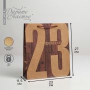 Пакет подарочный крафтовый, упаковка, «23 Февраля», ML 23×27×8 см