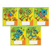 Тетрадь линия А5 12 л. Hatber Я-робот, на скобе, 60 г/м², 5 диз. в блоке скругл.углы