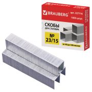 Скобы для степлера №23/15 1000 шт. BRAUBERG от 40 до 100 листов в картонной коробке, оцинкованные