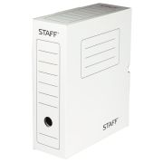 Короб архивный с клапаном А4 100 мм БЕЛЫЙ STAFF микрогофрокартон, до 900 листов,