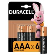 Батарейки КОМПЛЕКТ 6 шт., DURACELL Basic ОРИГИНАЛ, ААА (LR03, 24А), алкалиновые, мизинчиковые
