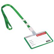 Бейдж школьника горизонтальный (55х90 мм), на ленте со съемным клипом, ЗЕЛЕНЫЙ, BRAUBERG