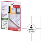 Этикетки самоклеящияся универсальные 4 шт А4 (105х148,5 мм) белая, 70 г/м2, 50 л, TANEX