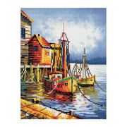 Алмазная мозаика ТРИ СОВЫ «Пристань», 30*40см, холст на деревянном подрамнике, картонная коробка с пластиковой ручкой