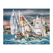 Алмазная мозаика ТРИ СОВЫ «Парусники», 30*40см, холст на деревянном подрамнике, картонная коробка с пластиковой ручкой