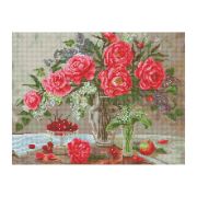 Алмазная мозаика ТРИ СОВЫ «Натюрморт с пионами», 40*50см, холст на деревянном подрамнике, картонная коробка с пластиковой ручкой