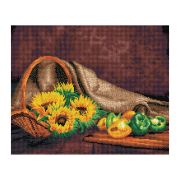 Алмазная мозаика ТРИ СОВЫ «Натюрморт с подсолнухами», 40*50см, холст, картонная коробка с пластиковой ручкой