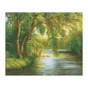 Алмазная мозаика ТРИ СОВЫ «Плачущая ива», 40*50см, холст, картонная коробка с пластиковой ручкой