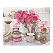 Алмазная мозаика ТРИ СОВЫ «Розы и кружево», 40*50см, холст, картонная коробка с пластиковой ручкой